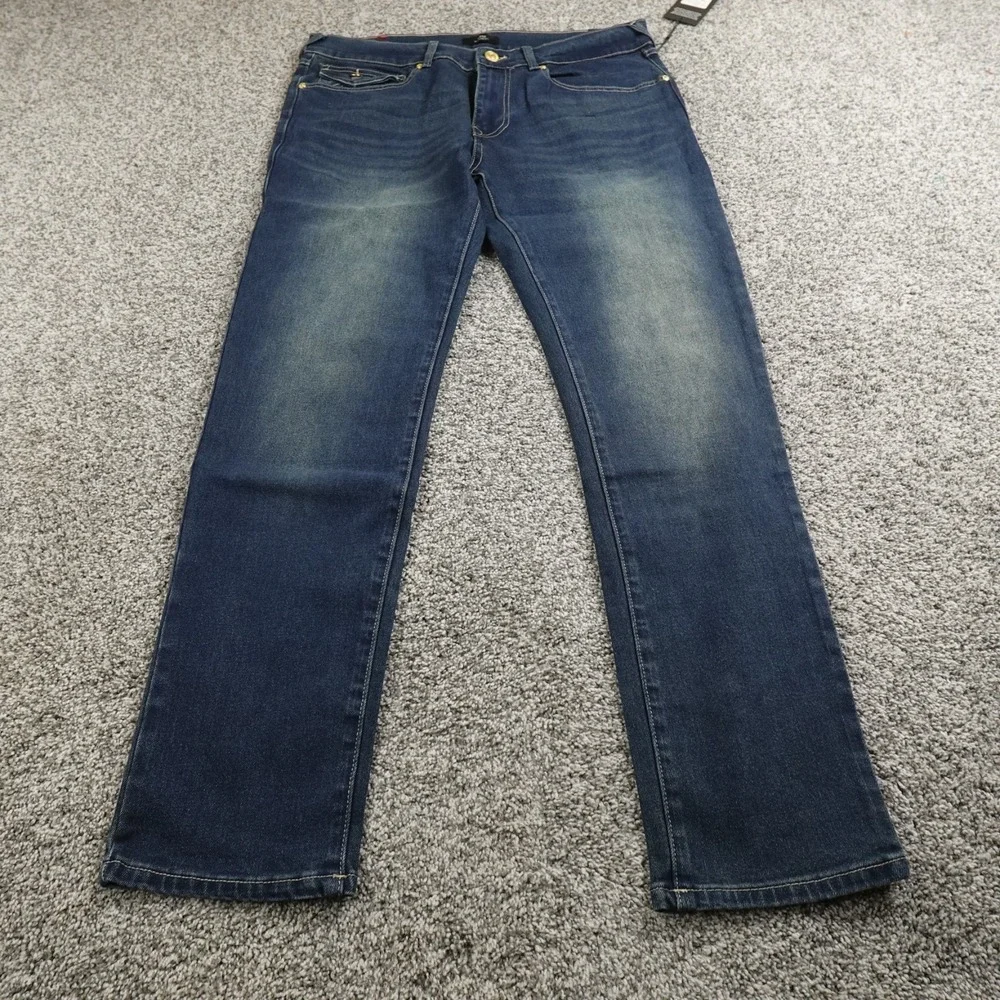 NEW True Religion Jeans Mens 34X32‎ Blue Denim Pants Geno Relaxed Slim Straight